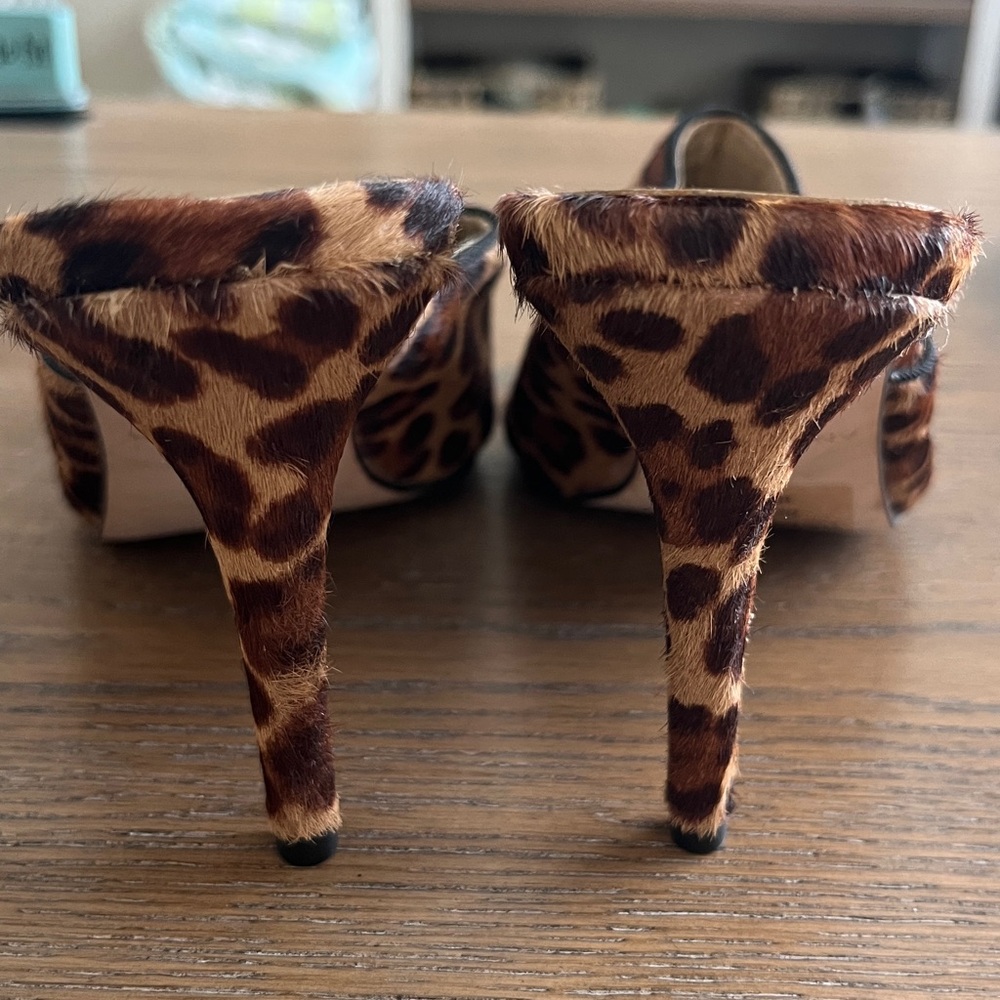 Ann Taylor Calf Hair Leopard Print Women's Mules Black Suede Toe Tip Size 6.5 - Picture 9 of 10